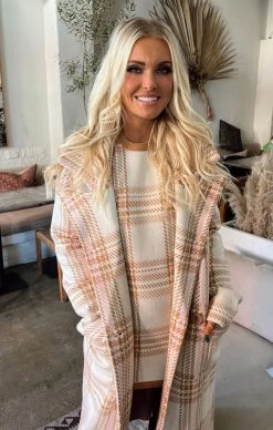 Show Me Your Mumu Melrose Sweater Jacket ~ Neutral Plaid Knit -Fashion Womens Discount Store Tezza 2811