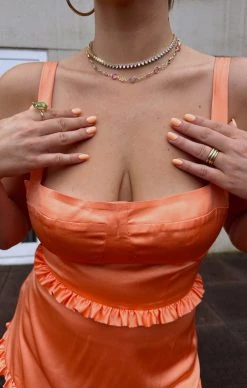 Show Me Your Mumu Lady Corset Dress ~ Cantaloupe Luxe Satin -Fashion Womens Discount Store Tezza 3809