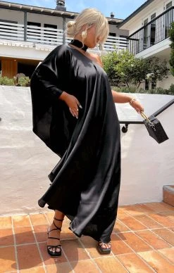 Show Me Your Mumu Rhea One Shoulder Dress ~ Black Luxe Satin -Fashion Womens Discount Store Tezza 3938