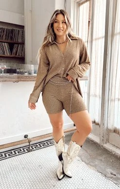 Show Me Your Mumu Bop Around Biker Shorts ~ Gold Shimmy Shine -Fashion Womens Discount Store Tezza 4676 1