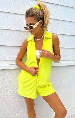 Show Me Your Mumu Reno Romper ~ Neon Yellow Terry -Fashion Womens Discount Store Tezza 7356