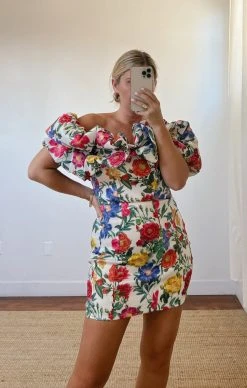 Show Me Your Mumu Major Drama Dress ~ Charm Peony White Taffeta -Fashion Womens Discount Store Tezza 8899