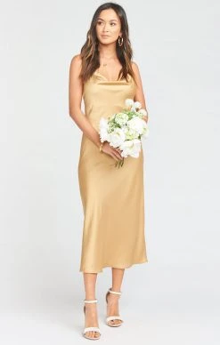 Show Me Your Mumu Verona Cowl Dress ~ True Gold Luxe Satin