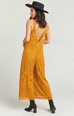 Show Me Your Mumu Goulding Jumpsuit ~ Moonlight Roses Lace Marigold -Fashion Womens Discount Store c939c8209d72a84410a185a3b5e15a58