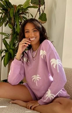 Show Me Your Mumu Go To Sweater ~ Lilac Palm Tree Knit