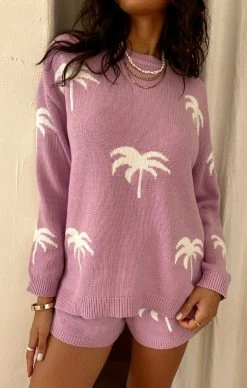 Show Me Your Mumu Go To Sweater ~ Lilac Palm Tree Knit -Fashion Womens Discount Store gotohover