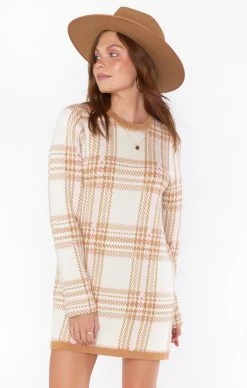 Show Me Your Mumu Avenue Sweater Dress ~ Neutral Plaid Knit -Fashion Womens Discount Store image 4e5d867c dd80 4959 b6a1 9d5eaa7ff569