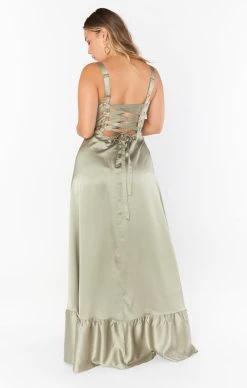 Show Me Your Mumu Clarissa Corset Dress ~ Moss Green Luxe Satin -Fashion Womens Discount Store kielebre 2.235045