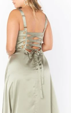 Show Me Your Mumu Clarissa Corset Dress ~ Moss Green Luxe Satin -Fashion Womens Discount Store kielebre 2.235049