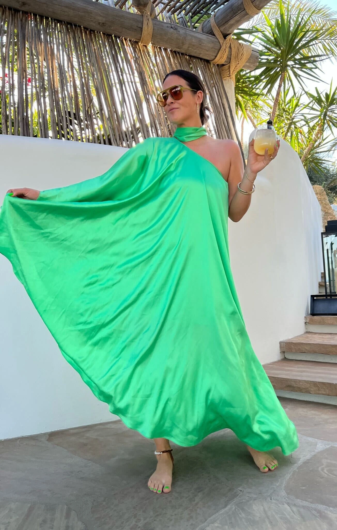Show Me Your Mumu Rhea One Shoulder Dress ~ Kiwi Luxe Satin 4 Show Me Your Mumu Rhea One Shoulder Dress ~ Kiwi Luxe Satin - Image 2