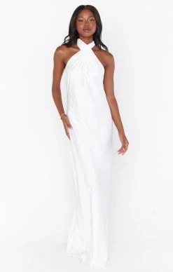 Show Me Your Mumu Jasmine Halter Maxi Dress ~ Ivory Luxe Satin -Fashion Womens Discount Store springbridal torijudah 11.1926610