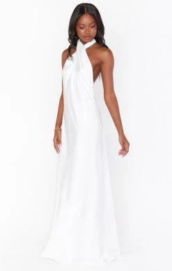 Show Me Your Mumu Jasmine Halter Maxi Dress ~ Ivory Luxe Satin -Fashion Womens Discount Store springbridal torijudah 11.1926618